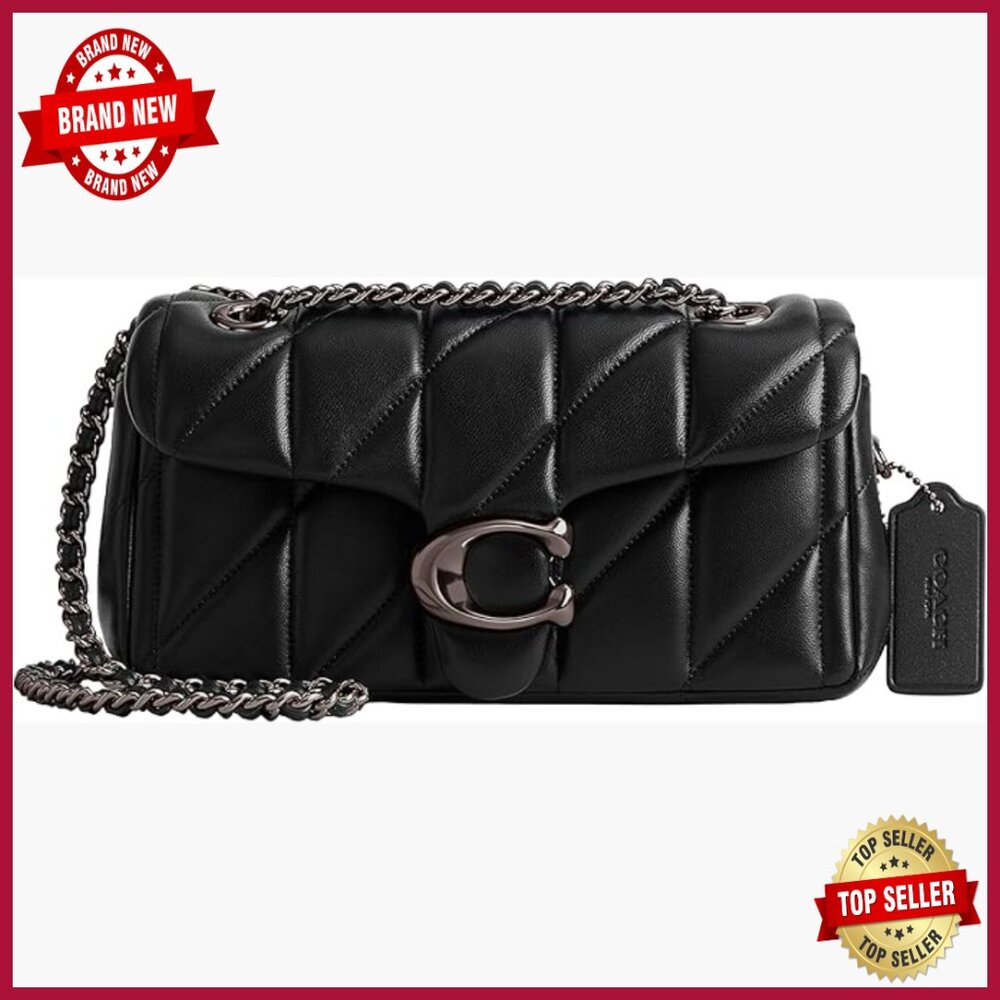 Quilted Leather Shoulder Bag With Chain Strap, Pushlock Closure